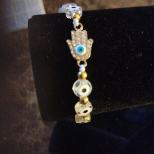 Gold and White Evil Eye Bracelet